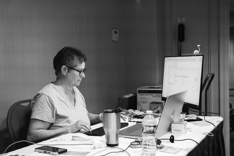 Nancy Parsons concentrates on scoring updates